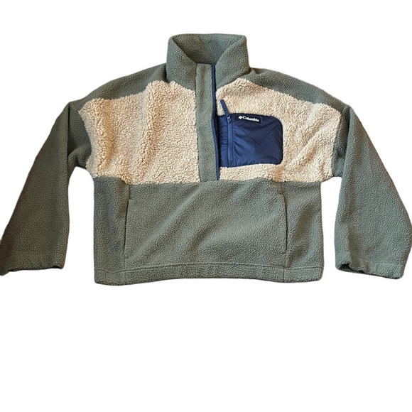 Columbia Tops - Columbia Lodge Sherpa Fleece Pullover Green Tan Quarter Snap SIZE XL Cozy